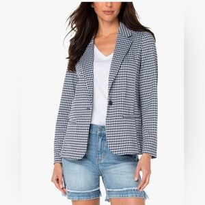 Liverpool Women's Black & Light Blue Gingham Suit - Blazer XL - Pants 14/32